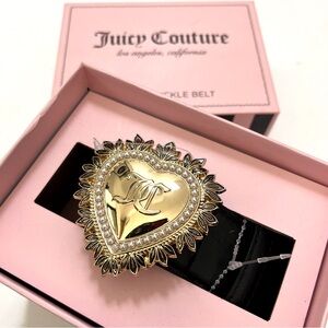 Juicy Couture Gold and Black Heart Buckle Belt Classy Elegant keepsake box